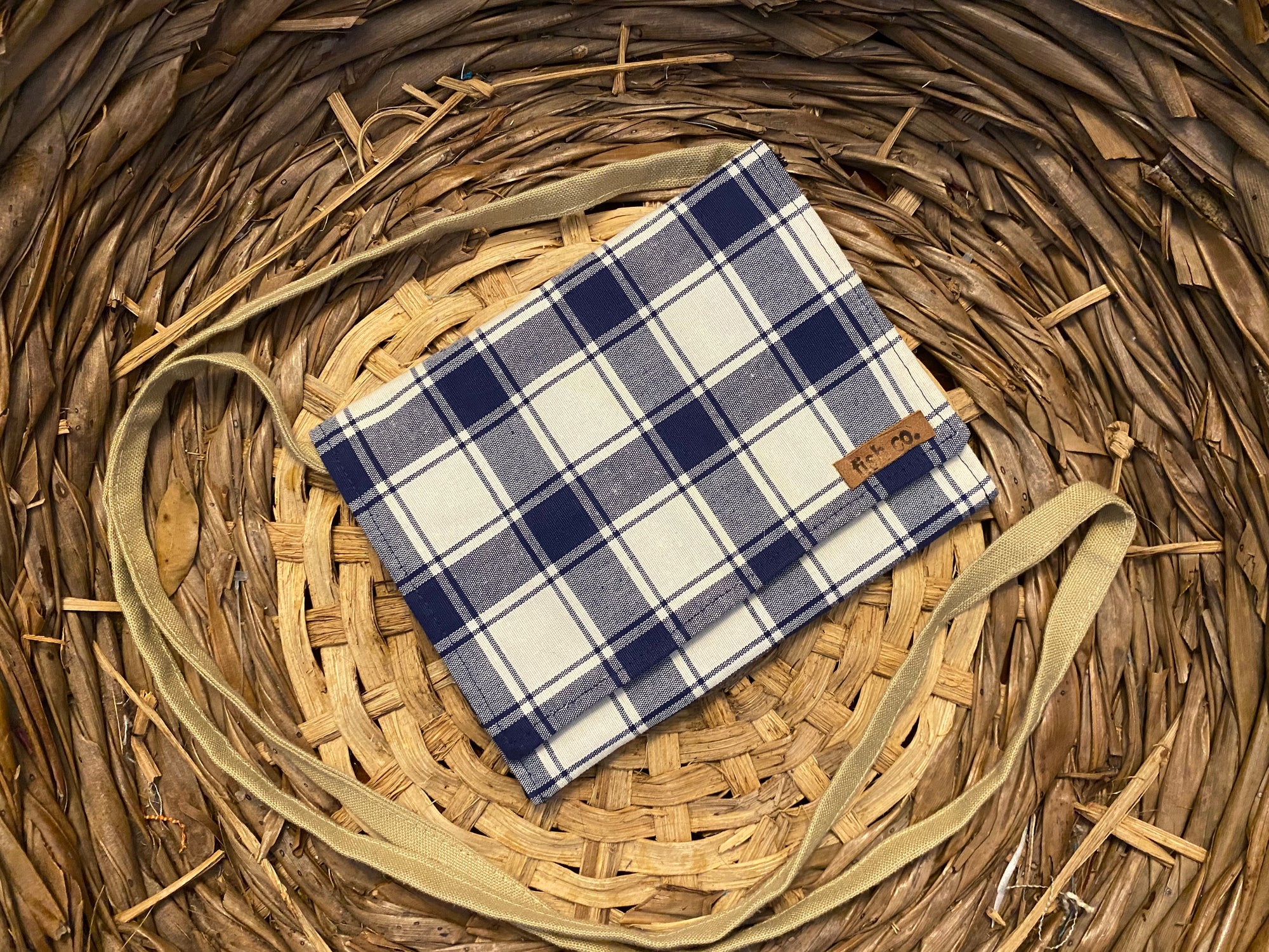 Small Satchel navy and cream plaid with black textured pattern inside