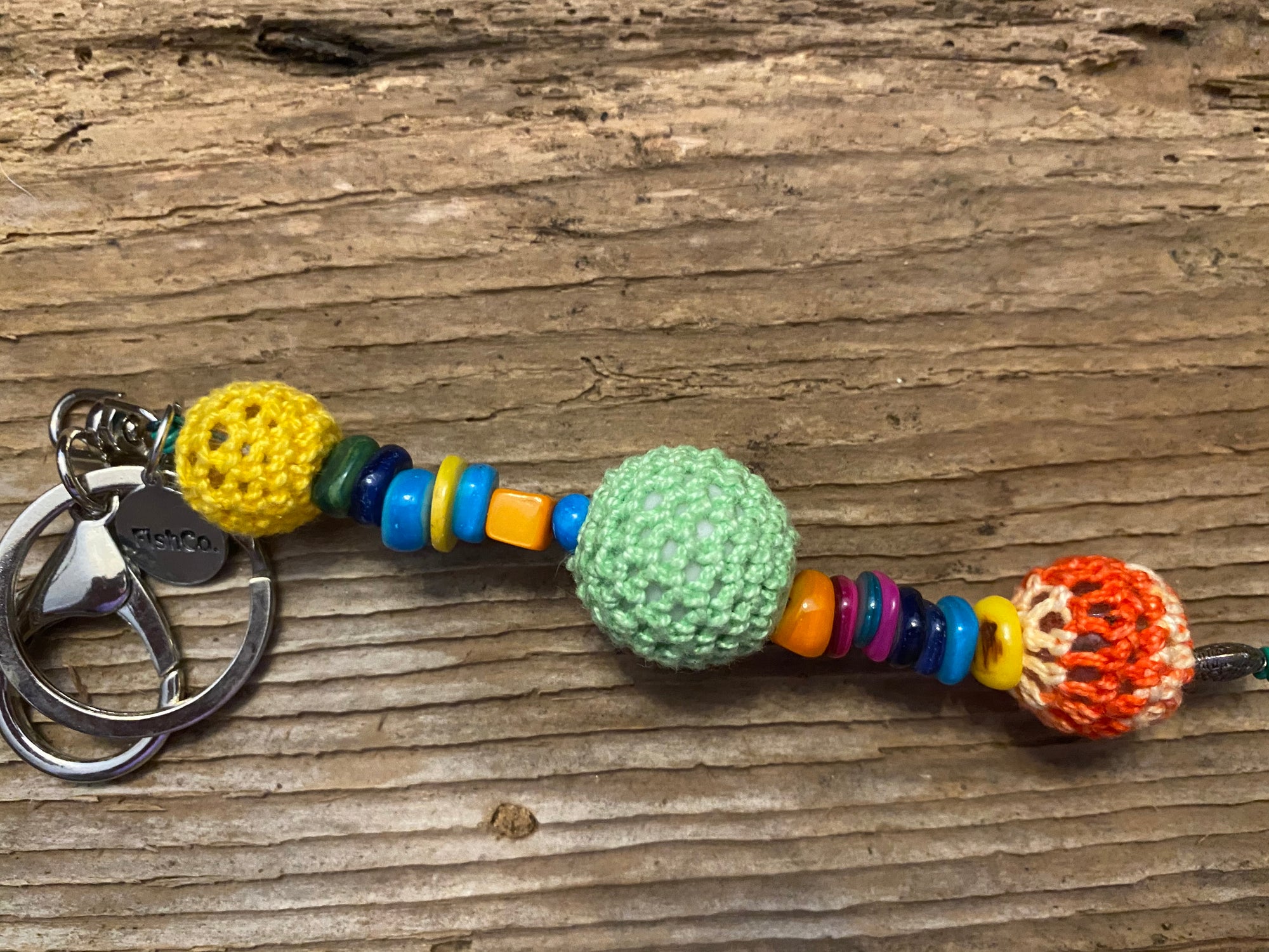 Shanga Keychain lemon, mint and orange macrame beads with colorful stone accents