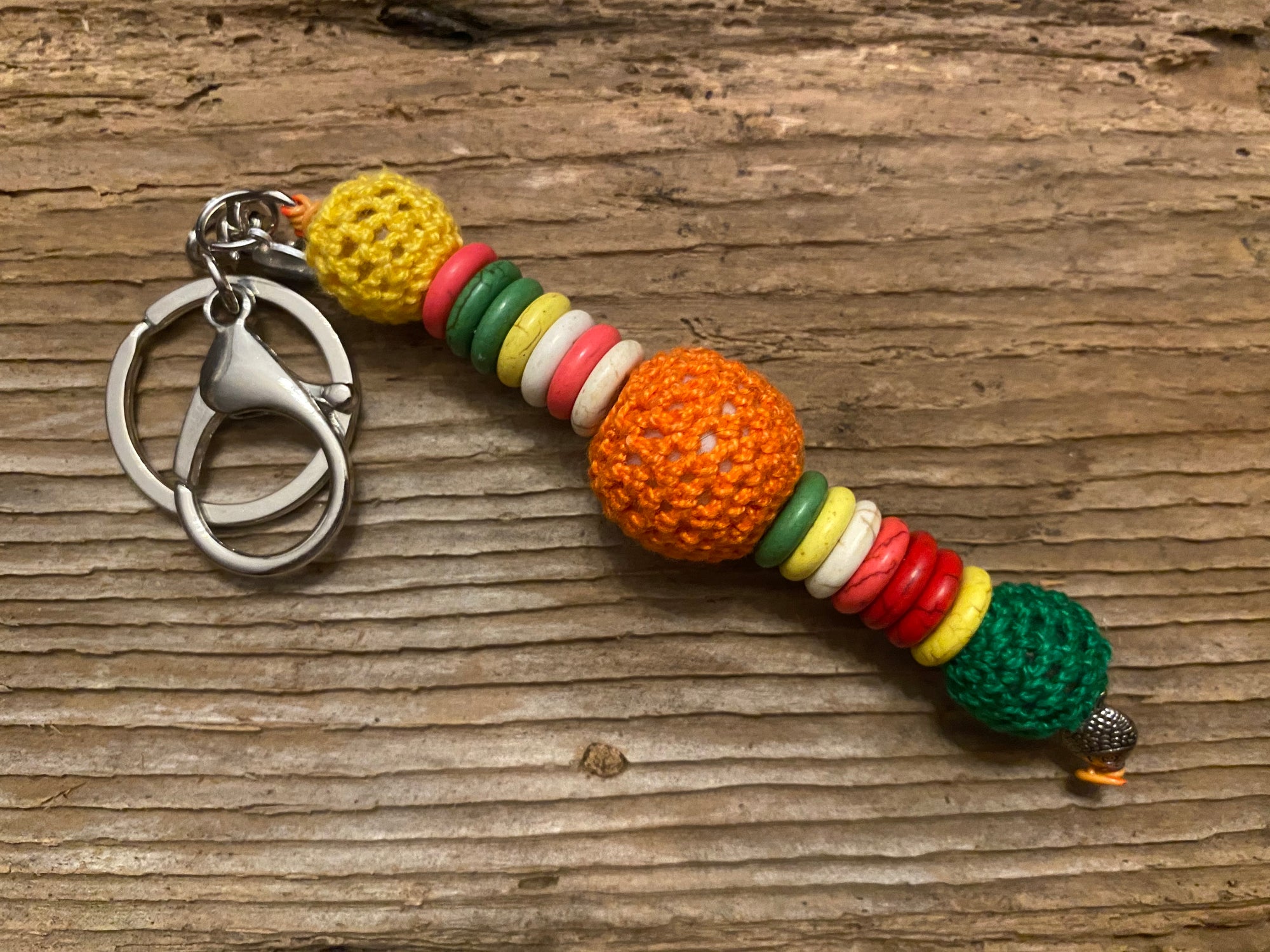 Shanga Keychain lemon, tangerine and lime macrame beads with multi-colored howlite disc accents