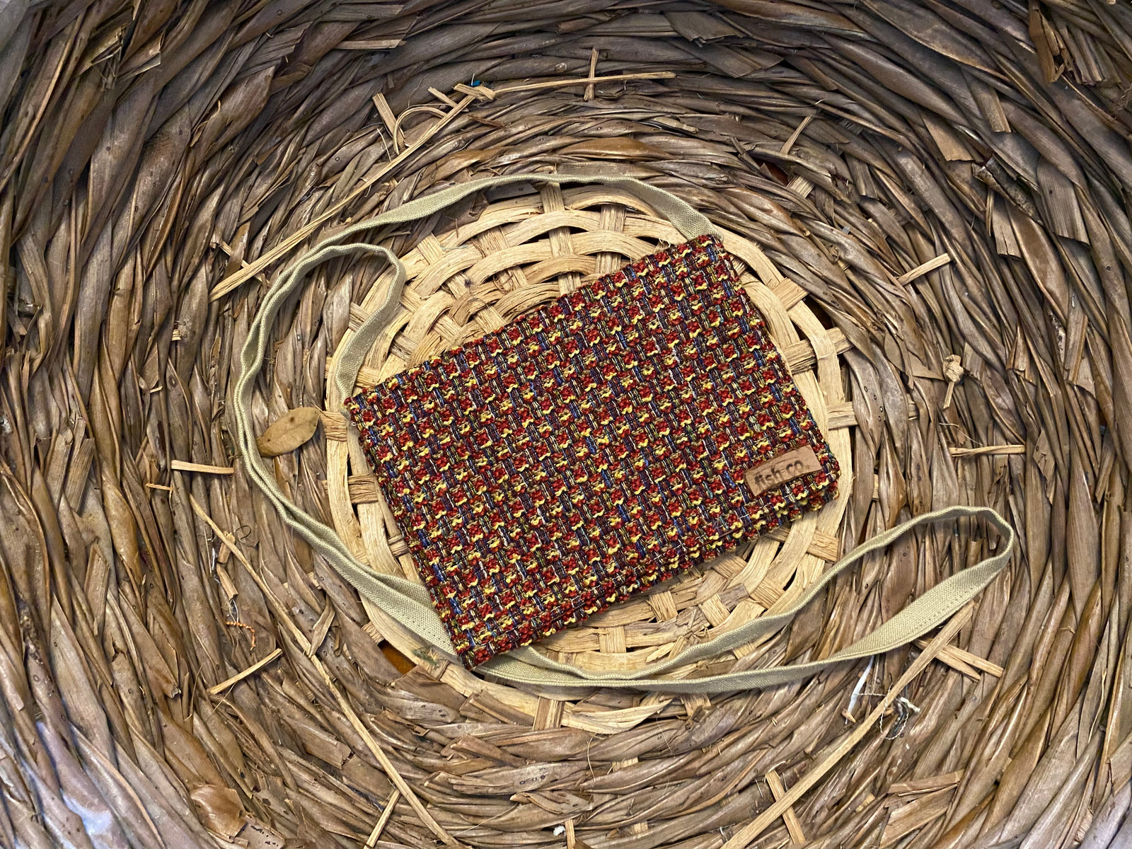 Small Satchel crimson, gold and green tweed with red and tan gingham inside